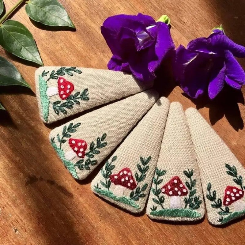 Embroidered Mushroom Hair Clip