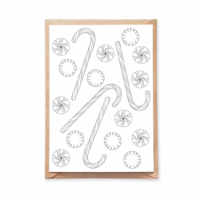 Christmas Candy Coloring Postcard