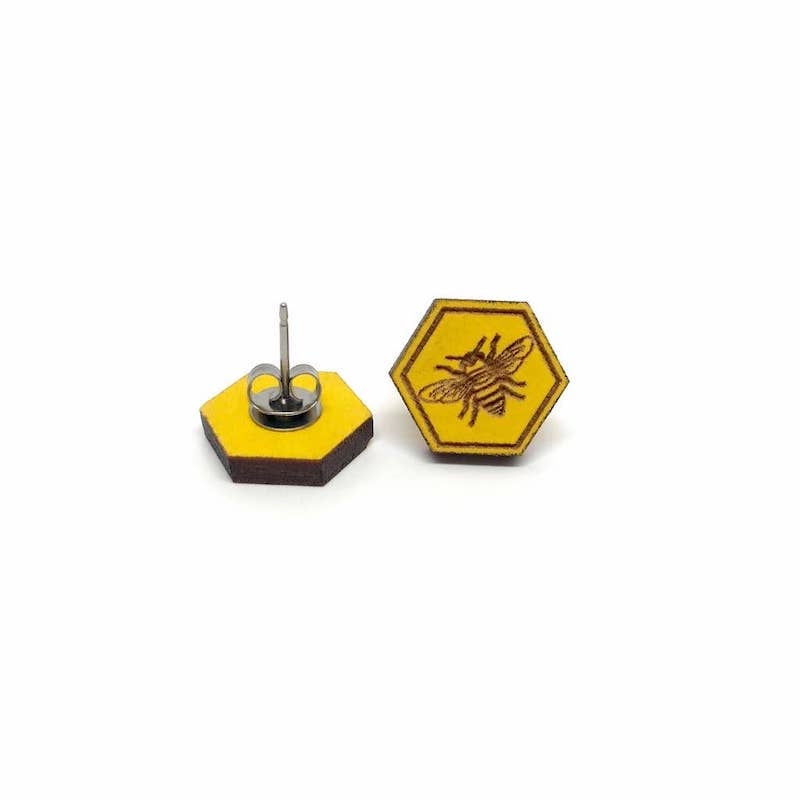 Yellow Bee Wooden Earrings