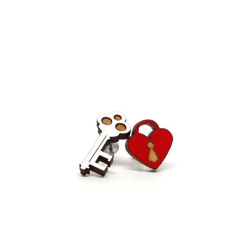 Lock & Key Wooden Earrings